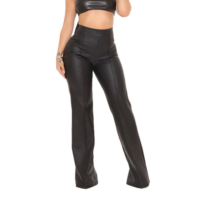 Pantalones de Cuero Sintético Talle Alto Mujer con Cierre Negro - Image 10