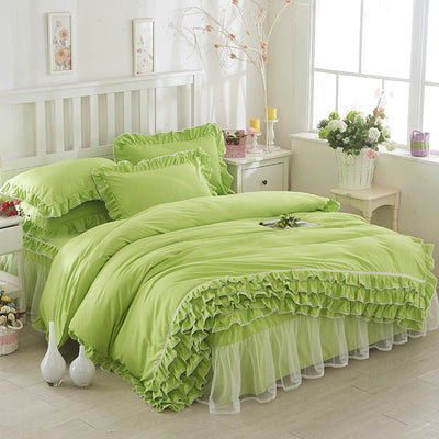 Juego de Cama Princesa con Encaje - Cubrecama Estilo Falda de Cama Cuatro Piezas Color Sólido - Image 8