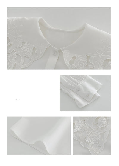 Blusa Blanca con Cuello de Cadena Tejida Diseño Navy para Mujer - Image 3