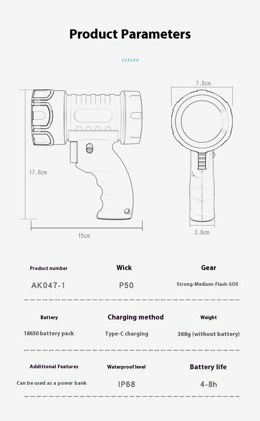 Linterna Táctica LED Recargable USB - Alcance Largo Impermeable para Caza - Image 20
