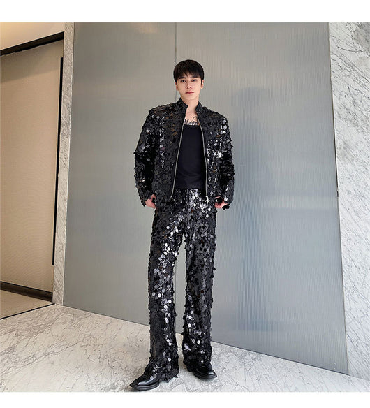 Conjunto de Traje Brillante para Hombre - Chaqueta y Pantalón Estilo Discoteca - Image 11