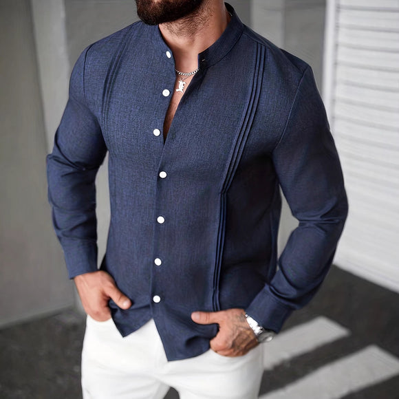 Camisa Manga Larga Cuello Mao Entallada Hombre