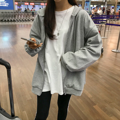 Sudadera Negra Holgada con Cierre para Mujer - Image 3
