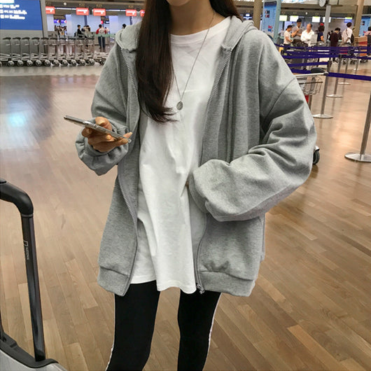 Sudadera Negra Holgada con Cierre para Mujer - Image 3