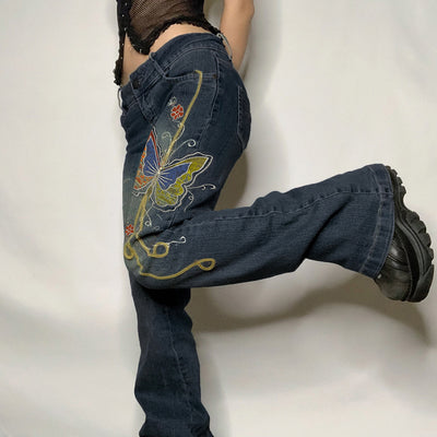 Jeans Retro Cintura Alta con Estampado de Mariposas para Mujer - Image 9