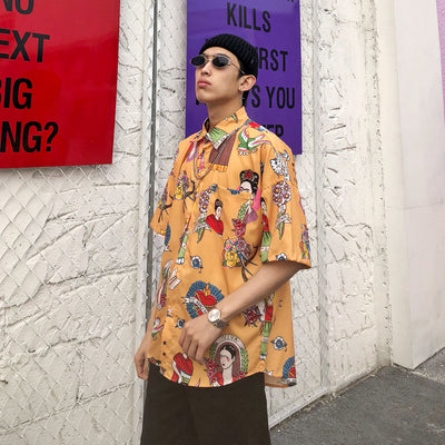 Camisa Holgada de Playa con Estampado Graffiti para Hombre y Mujer - Image 5