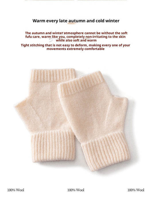 Guantes de Lana Merino Australiana sin Dedos con Flor Tejida y Cashmere - Image 11