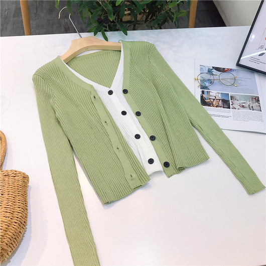 Cardigan Tejido Falsa Dos Piezas Mujer Cuello V Manga Larga - Image 65