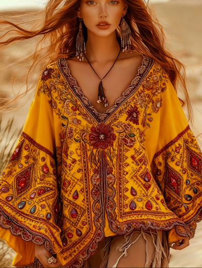 Blusa Suelta con Escote V y Mangas Acampanadas