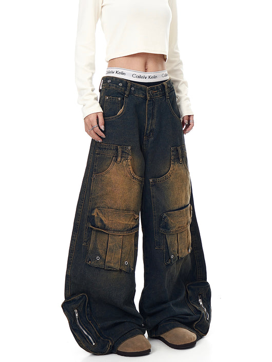 Pantalones Cargo Vintage Desgastados Multi-bolsillos Pierna Ancha Suelta - Image 23
