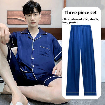 Pijama de Seda Helada para Hombre - Conjunto de Tres Piezas - Image 21