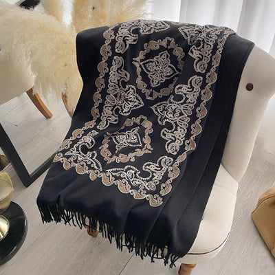 Chal Bordado Reversible de Lujo con Borlas - Abrigo Versátil para Todas las Estaciones - Image 19
