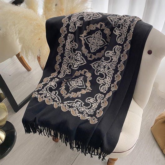 Chal Bordado Reversible de Lujo con Borlas - Abrigo Versátil para Todas las Estaciones - Image 19