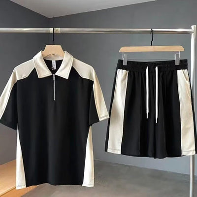 Conjunto de Verano para Hombre: Camiseta Manga Corta con Costuras Contrastantes + Shorts Casuales - Image 10
