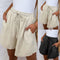 Shorts Casuales de Algodón y Lino con Cintura Elástica y Bolsillos