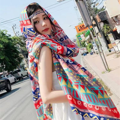 Rebozo Étnico de Algodón con Protección Solar y Flecos - Image 5