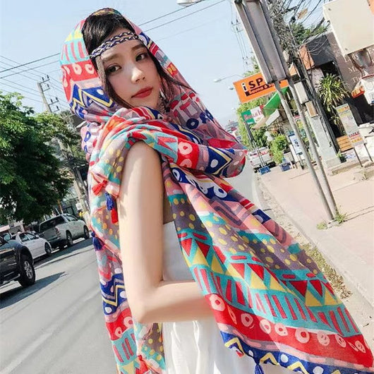 Rebozo Étnico de Algodón con Protección Solar y Flecos - Image 5