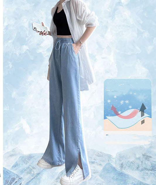 Pantalones Anchos de Cintura Alta en Seda de Hielo - Comodidad Total para el Verano - Image 2
