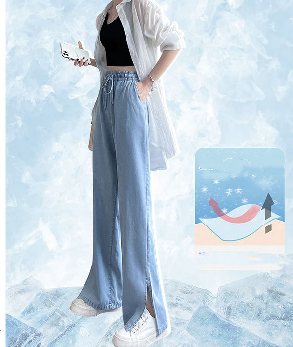 Pantalones Anchos de Cintura Alta en Seda de Hielo - Comodidad Total para el Verano