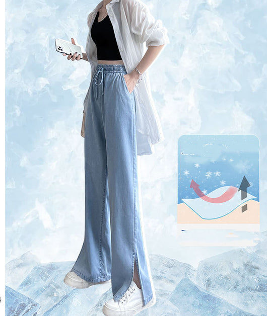 Pantalones Anchos de Cintura Alta en Seda de Hielo - Comodidad Total para el Verano - Image 2