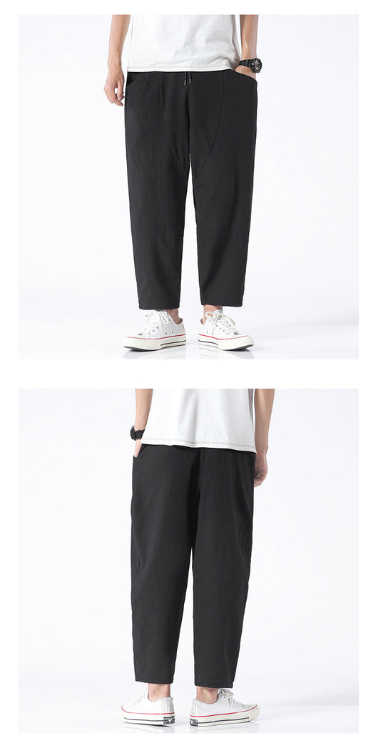 Pantalones Harem Cropped de Algodón y Lino Sueltos - Image 10