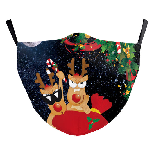 Christmas Santa Claus dustproof face mask with a red hat, white beard, and glasses on a blue and green background. - Image 21