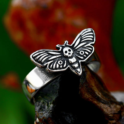 Anillo de Acero Inoxidable Estilo Retro con Diseño de Polilla para Hombre