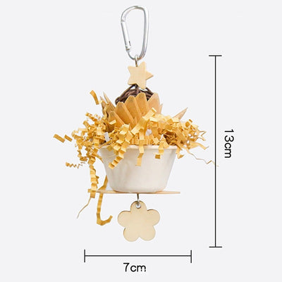 Blue parrot flower clump bite toy with shredded paper, wooden pieces, and a hanging metal clip. - Image 22