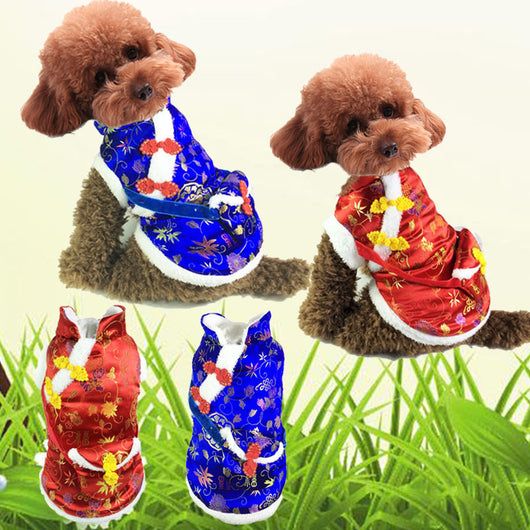 Traje Tradicional Chino para Mascotas - Vestido Tang Rojo Año Nuevo