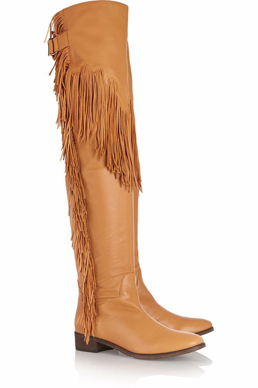 Botas Sobre la Rodilla con Borlas para Mujer - Estilo Europeo y Americano