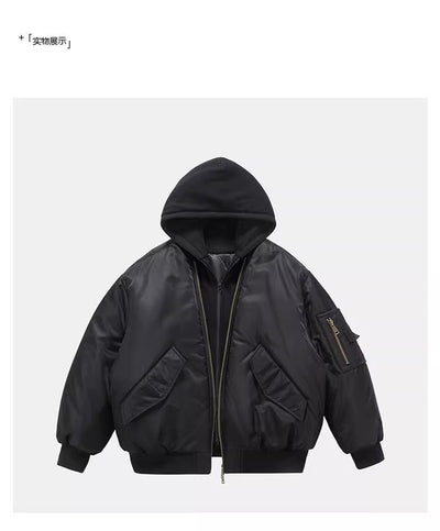 Chaqueta de Vuelo Acolchada Negra con Capucha - Diseño Dos Piezas - Image 9