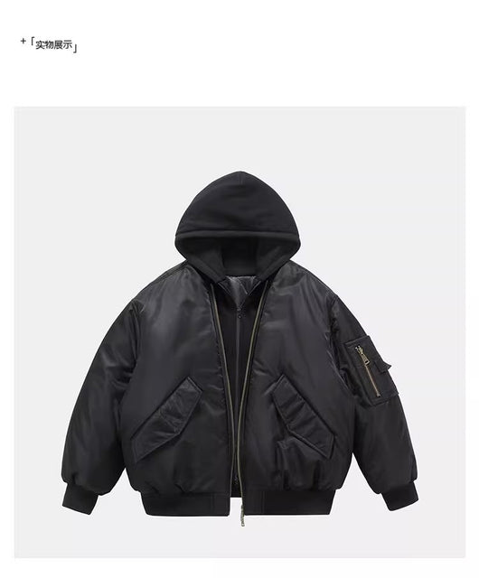 Chaqueta de Vuelo Acolchada Negra con Capucha - Diseño Dos Piezas - Image 9