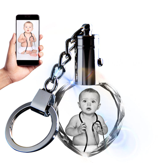 Llavero de Cristal Personalizado con Foto y Luz LED - Regalo Familiar