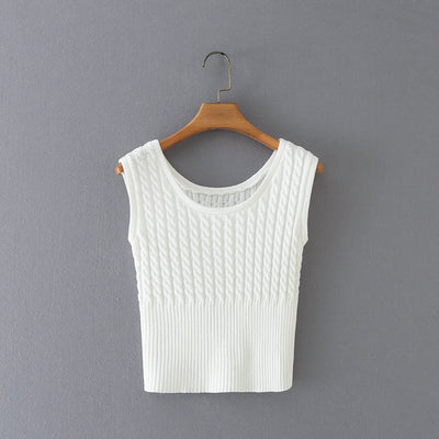 Chaleco Tejido Retro Cuello Redondo Cintura Anudada sin Mangas - Image 11