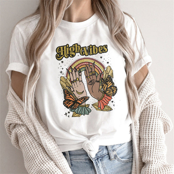 Camiseta Estampado Tarot Femenino - Tops Cartoon para Mujer