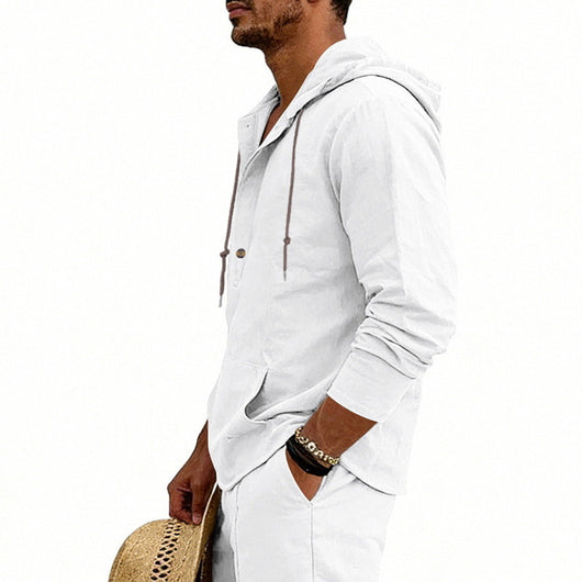 Camisa Hoody de Lino Transpirable para Hombre - Manga Larga Casual - Image 35