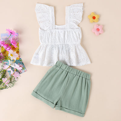 Conjunto de Short y Blusa Blanca con Volantes y Moño - Image 19