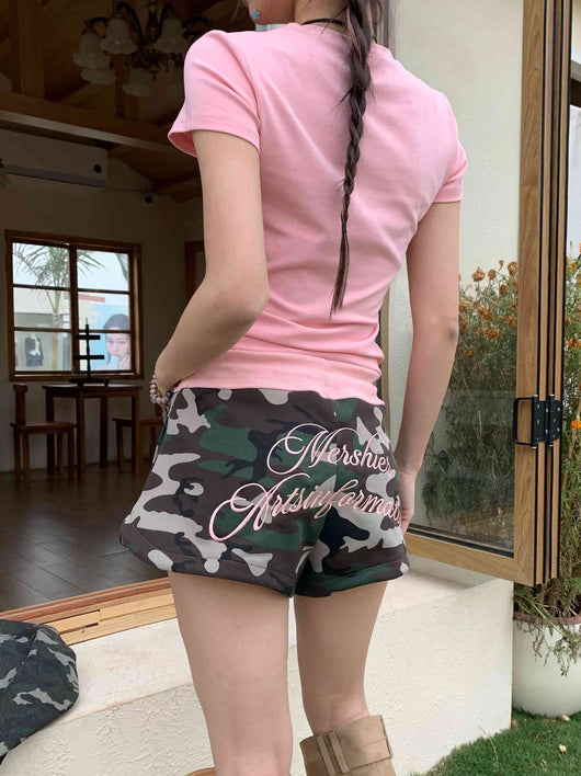 Pantalones Cortos Deportivos Camuflaje con Bordado - Estilo Casual Versátil - Image 2