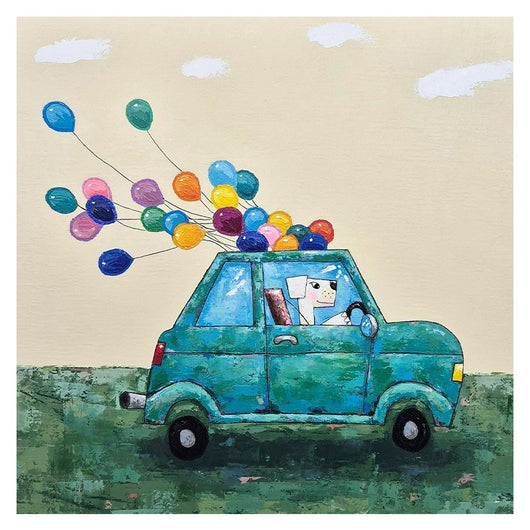 Cuadro Decorativo Lienzo Pintura al Óleo Infantil Coche Perro Globo - Image 5