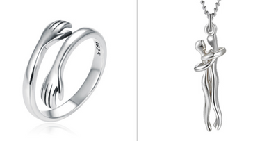 Anillo de Plata 925 Dos Manos Abrazo Retro Tailandés Minimalista - Image 10