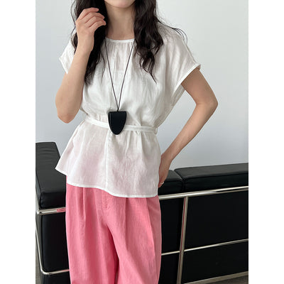 Blusa Tencel Lino Cuello Redondo Ajustada para Mujer - Image 5