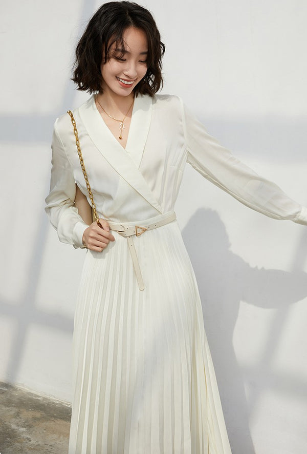 Vestido de Seda con Patchwork y Pliegues para Mujer - Image 5