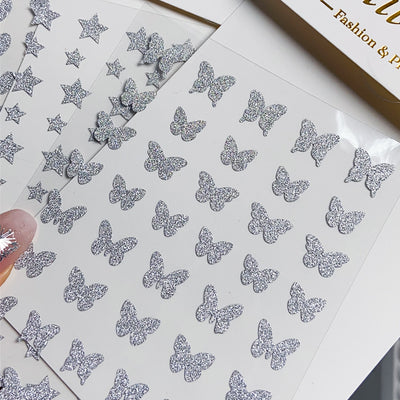 Decoraciones de Uñas Mariposa y Estrella Plateada - Adhesivo Reutilizable - Image 3