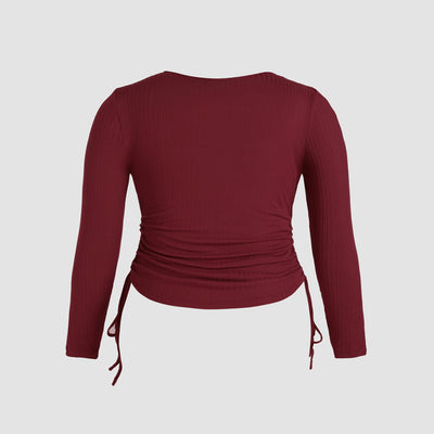 Top Corto Ajustado Cuello V con Cordón para Mujer - Image 2