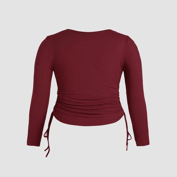 Top Corto Ajustado Cuello V con Cordón para Mujer