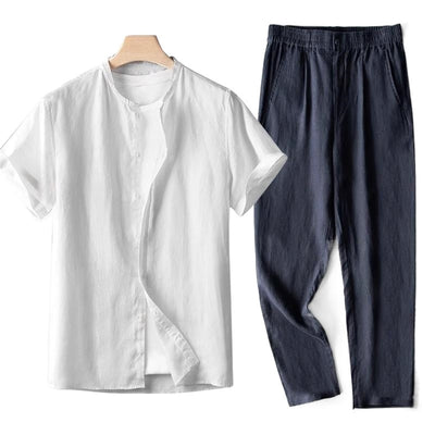 Traje Tang Lino Manga Larga Estilo Retro para Hombre - Image 12
