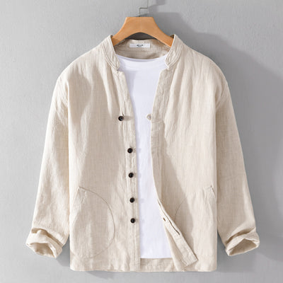 Camisa de Lino Ramio Suelta Casual con Cuello de Pie Estilo Nacional - Image 2