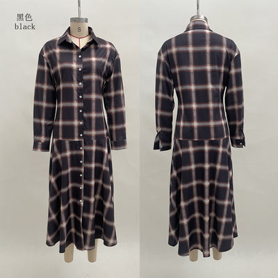 Vestido Camisa Cuadros Retro Chic Manga Larga para Mujer - Image 12