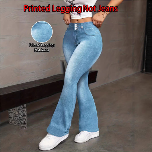 Pantalón Faux Denim con Estampado de Mariposas para Mujer - Image 3