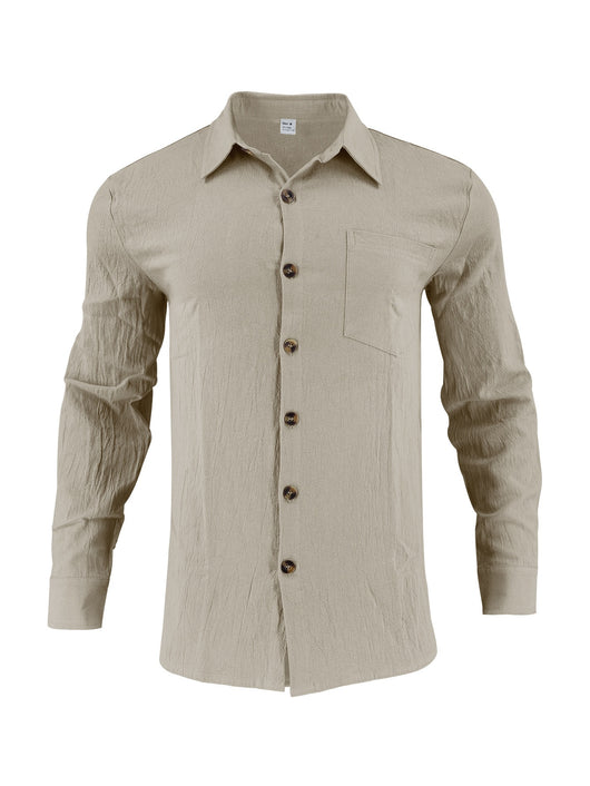 Camisa Hombre Algodón Lino con Bolsillos Dobles Estilo Europeo - Image 10